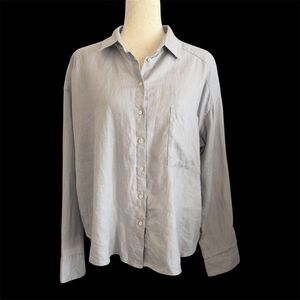 Momni Lagenlook Linen Shirt M Gray Minimalist Coastal Grandma Capsule Box Pleat